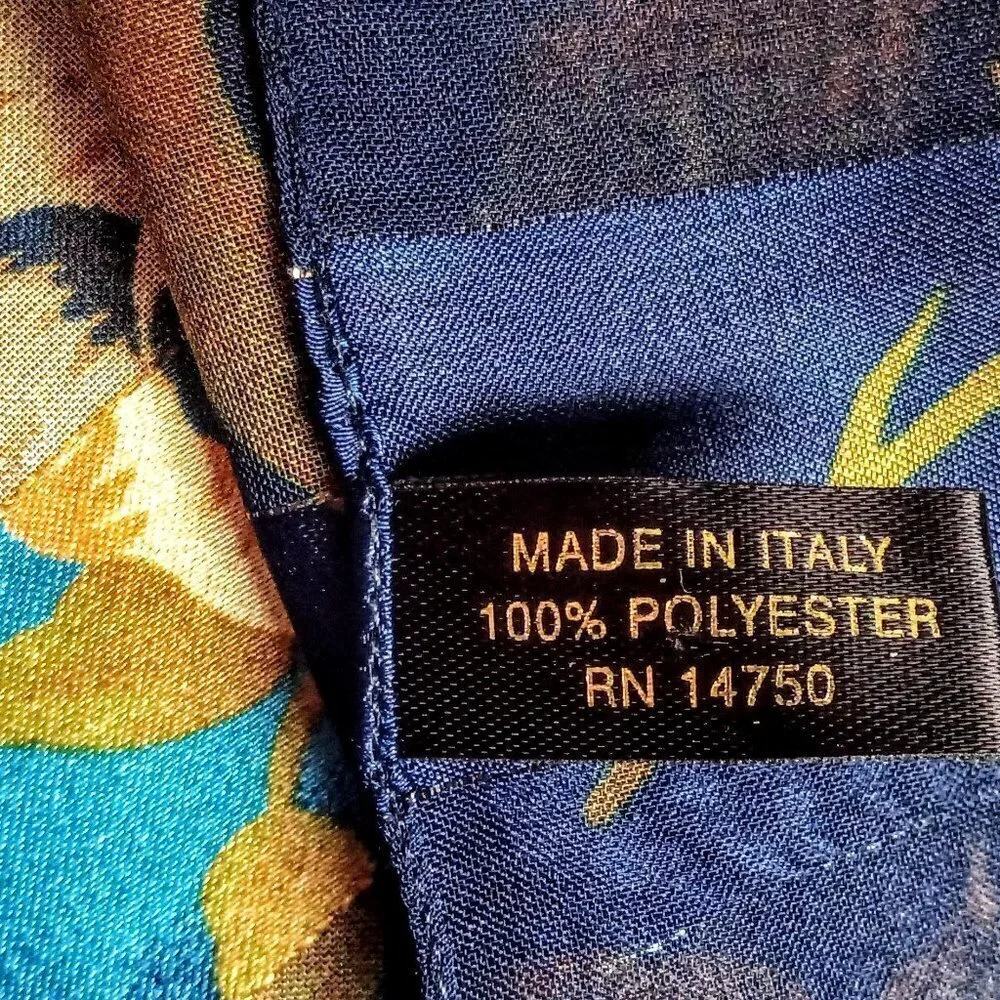 Vintage Berkshire Blue Floral Gold Thread Scarf